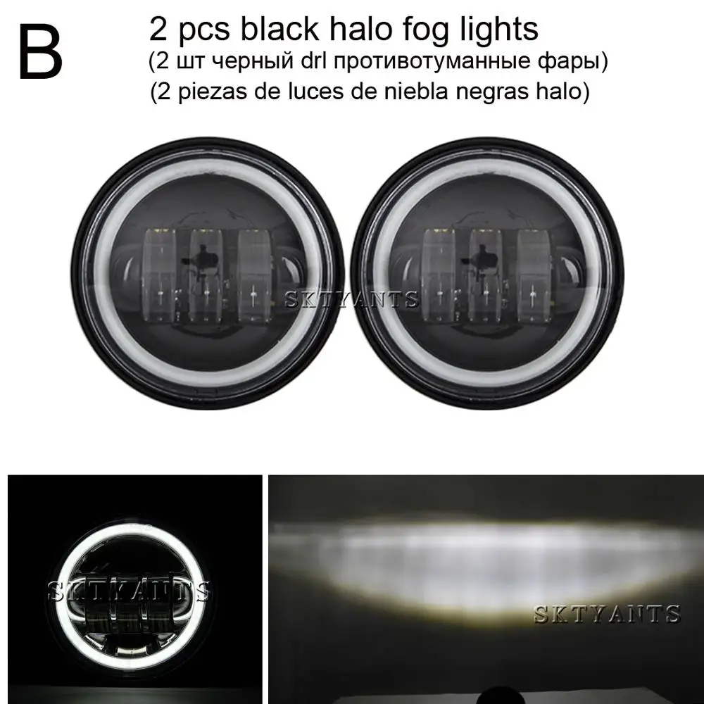B halo black lamps 2 шт., 4,5 дюймов, светодиодный светильник для мотоцикла, вспомогательная лампа, кронштейн, аксессуары, противотуманный светильник, корпус 4 1/2, черный хром - Цвет: B halo black lamps