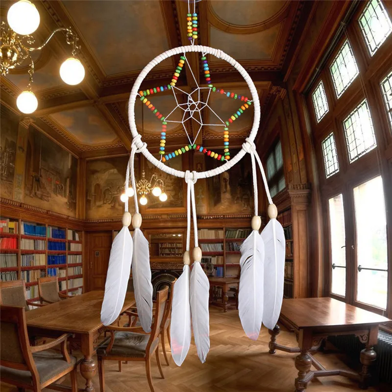 Пятиконечная звезда винтажная ручная работа Ловец снов с перьями настенный