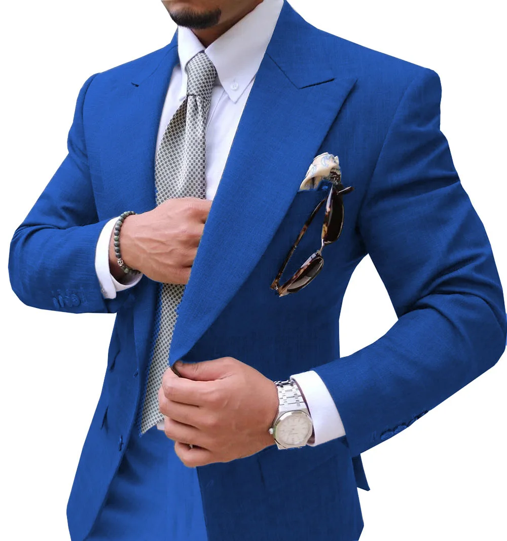 Royalblue Мужские костюмы Slim Fit из двух частей шампанского деловой пиджак жениха смокинг Блейзер зеленые костюмы для свадьбы выпускного вечера(Блейзер+ брюки - Цвет: Royalblue