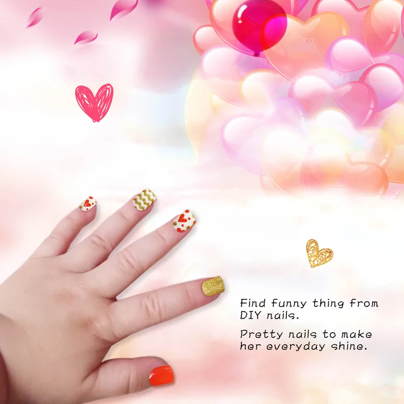 24pcs 15 Designs Short Head Cute Bear Strawberry Heart Fake Nails Press on Children Candy False Nail Tips Manicure Beauty Tools | Красота и