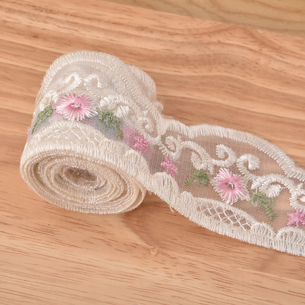 Lychee Life 5 Yards Floral Mesh Lace Trims Water Soluble Lace Ribbon for Wedding Dress DIY Sewing Materials Bridal Needlework