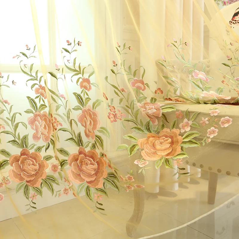 Роскошные китайские шторы с цветочной вышивкой для гостиной европейские из тюля