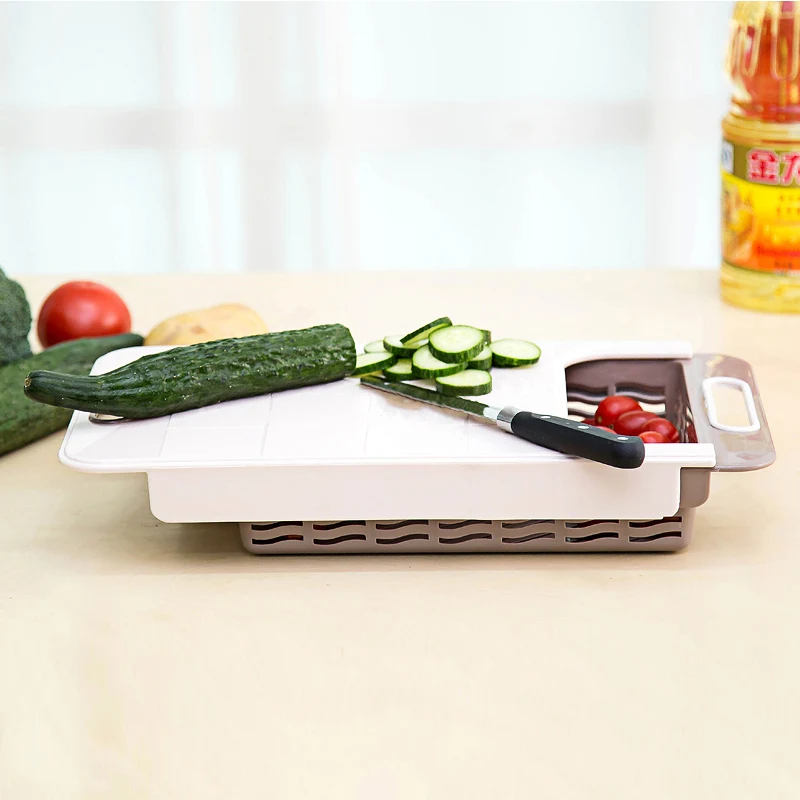 Adjustable Kitchen Plastic Chopping Block Multifunctional Drawer Storage Double Layer Antibacterial Cutting Board | Дом и сад