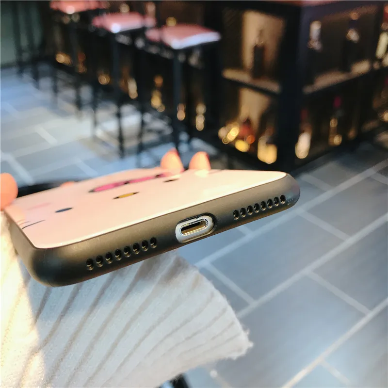 Для iphone 8/7 plus стеклянный чехол розовый рисунок Hello Kitty закаленное стекло + крышка