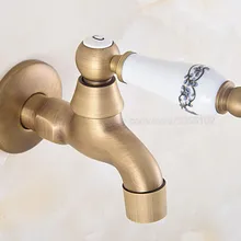 Vintage Antique Brass Faucet Bathroom Wall Mounted Single Cold Water Tape for Kitchen Sink Mop Pool Outdoor Garden Faucet zav319