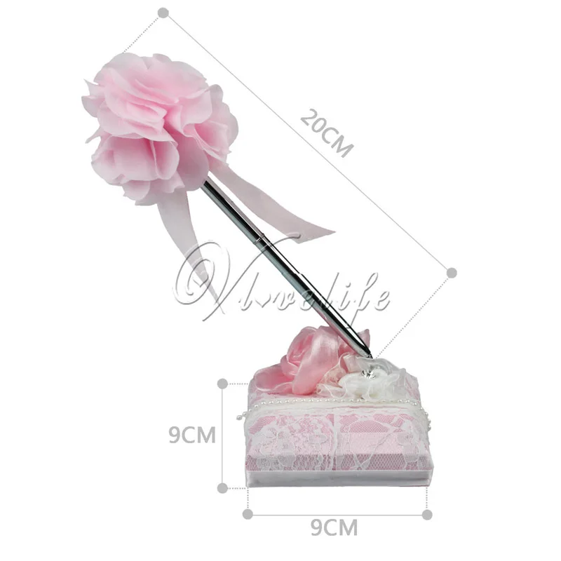 Великолепный свадебный фирменный набор ручек с атласными бантами кружевными