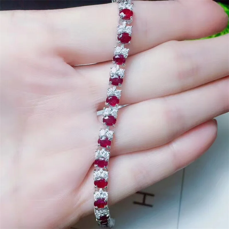 Натуральный рубиновые браслеты для женщин 0.3ctx26pcs натуральный драгоценный камень тонкой цепи браслеты для Свадебная вечеринка подарок серебро 925-й пробы#268