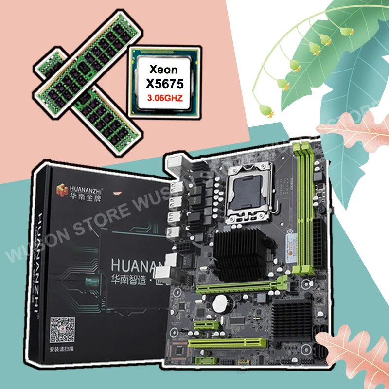 Новое поступление абсолютно новая X58 Материнская плата HUANANZHI скидка X58 Pro LGA1366 материнская плата с процессором Intel Xeon X5675(2*16G) 32 Гб ram