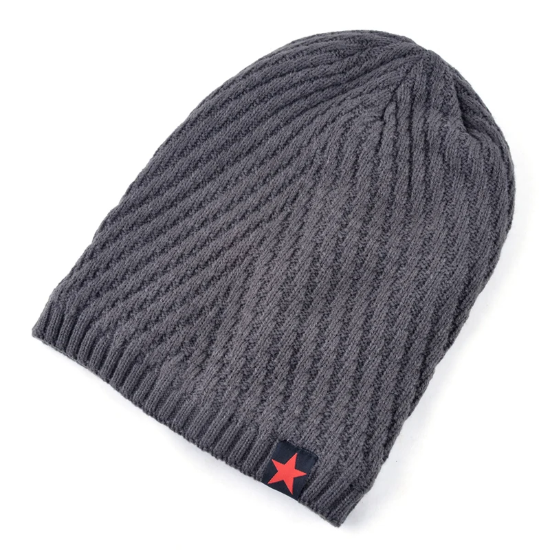 TQMSMY Мужская зимняя шапка вязаная Skullies Женская этикетка красная звезда шапки бини