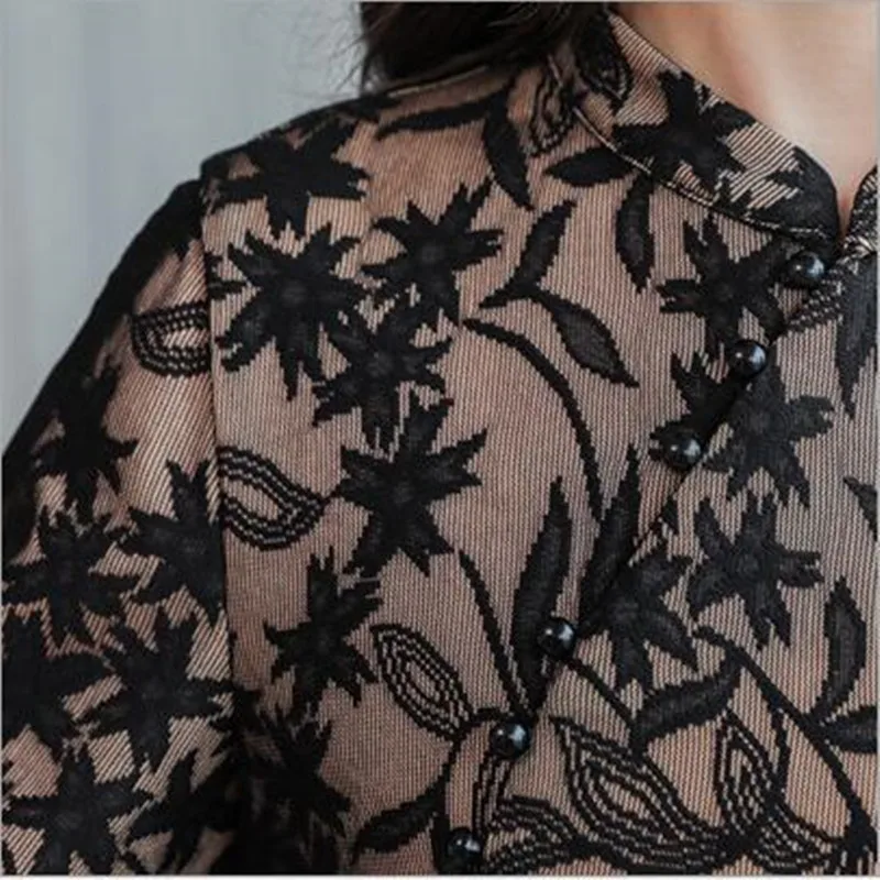 Женское кружевное платье с длинным рукавом винтажное макси в китайском стиле