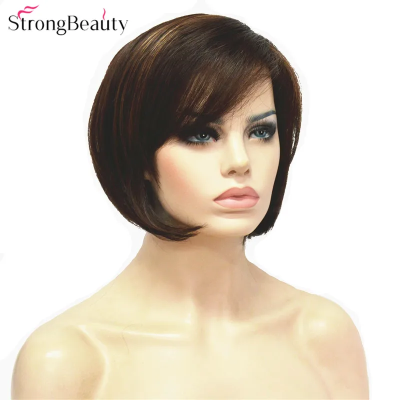 StrongBeauty синтетические короткие коричневые парики для женщин монолитным термостойкие волосы