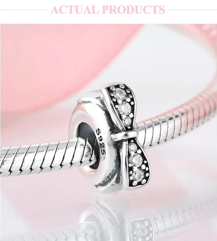 New 925 Sterling Silver charming crystal CZ bow Spacer beads womens accessories Fit Original Pandora Charm Bracelet Jewelry