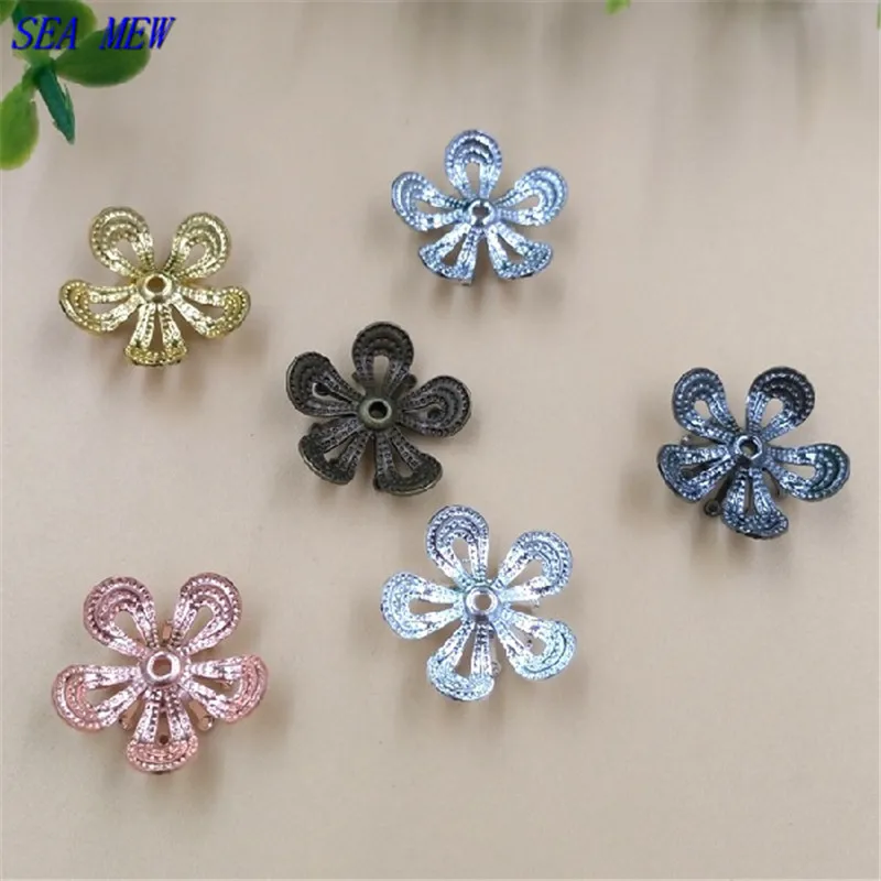 SEA MEW Fashion 15mm Copper 4 Colors Plated Filigree Flowers Tray Connectors Hollow Out Bead Caps For Jewelry Making | Украшения и