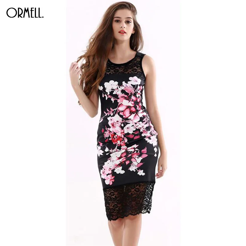 ORMELL 2016 Summer Fashion Women Dress Sexy Empire Streetwear Style Lace Flotal O Neck Knee Length Line Bodycon | Женская одежда
