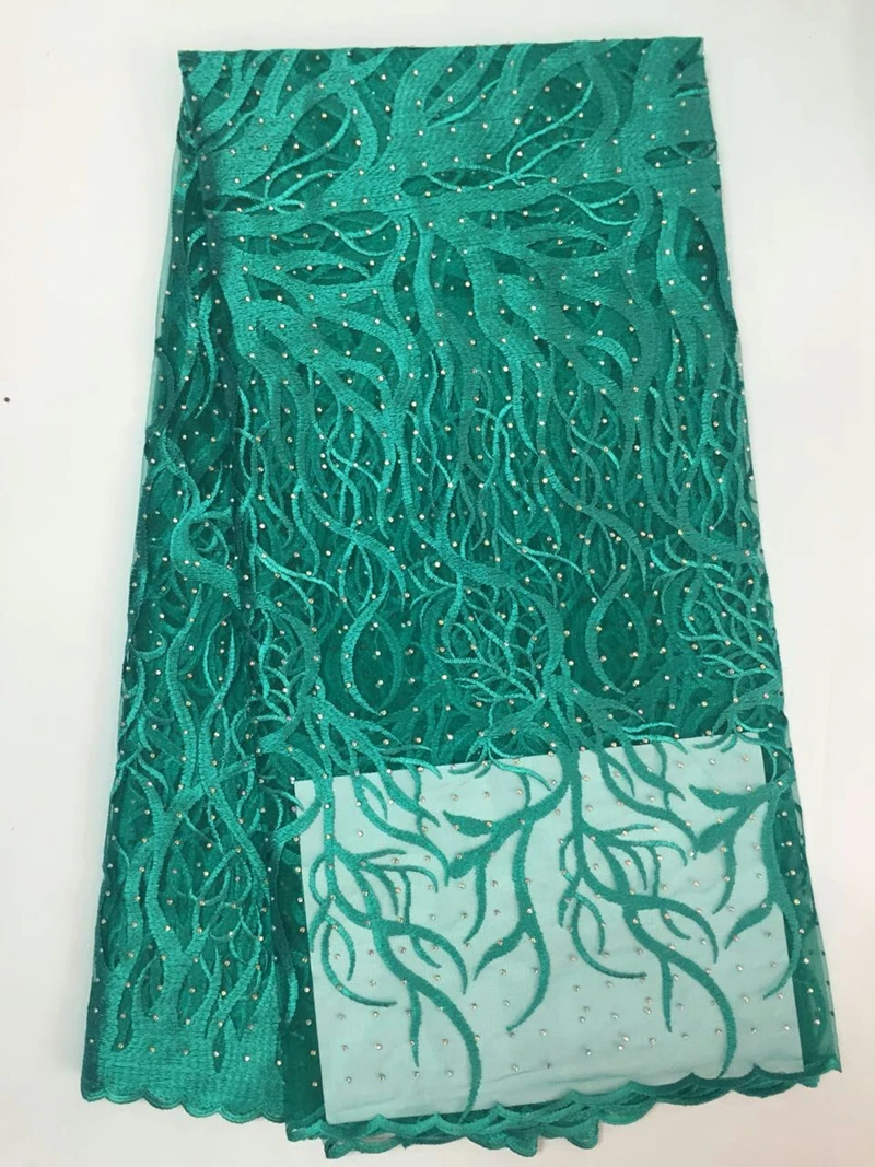 Самая низкая цена Королевский цвет ткань с камнями тюль французское кружево