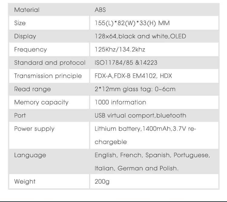 ISO FDX-A/B HDX ручной мини-чип 134,2 кГц rfid считыватель ПЭТ сканер микрочипов для универсальных микрочип для собак rfid стеклянная капсула