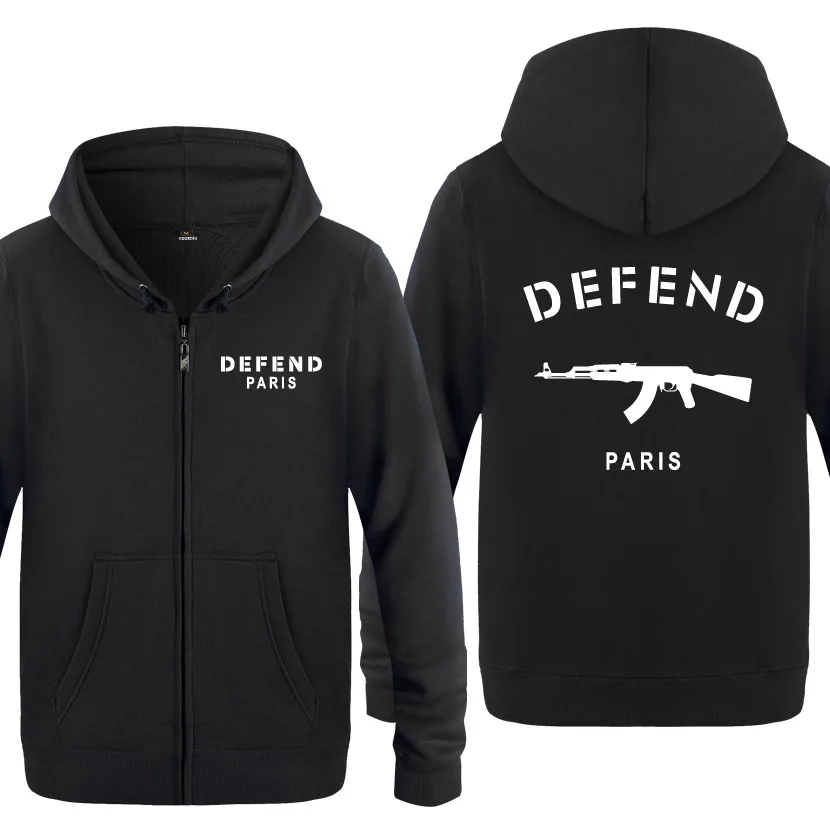 Мужские толстовки на молнии с капюшоном с принтом «Defend Paris»; сезон весна-осень; тонкая толстовка с капюшоном; студенческий стиль для взрослых; уличный стиль