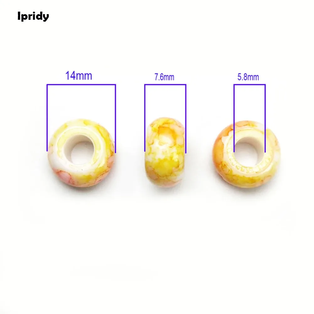 10 шт./лот 14 мм нефритовые белые смешанные бусины из смолы с большими отверстиями