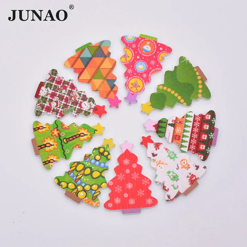 JUNAO 20pcs 25*35mm Random Mix Color Christmas Tree Wood Buttons Children New Year's Button Big DIY Scrapbooking Crafts | Дом и сад