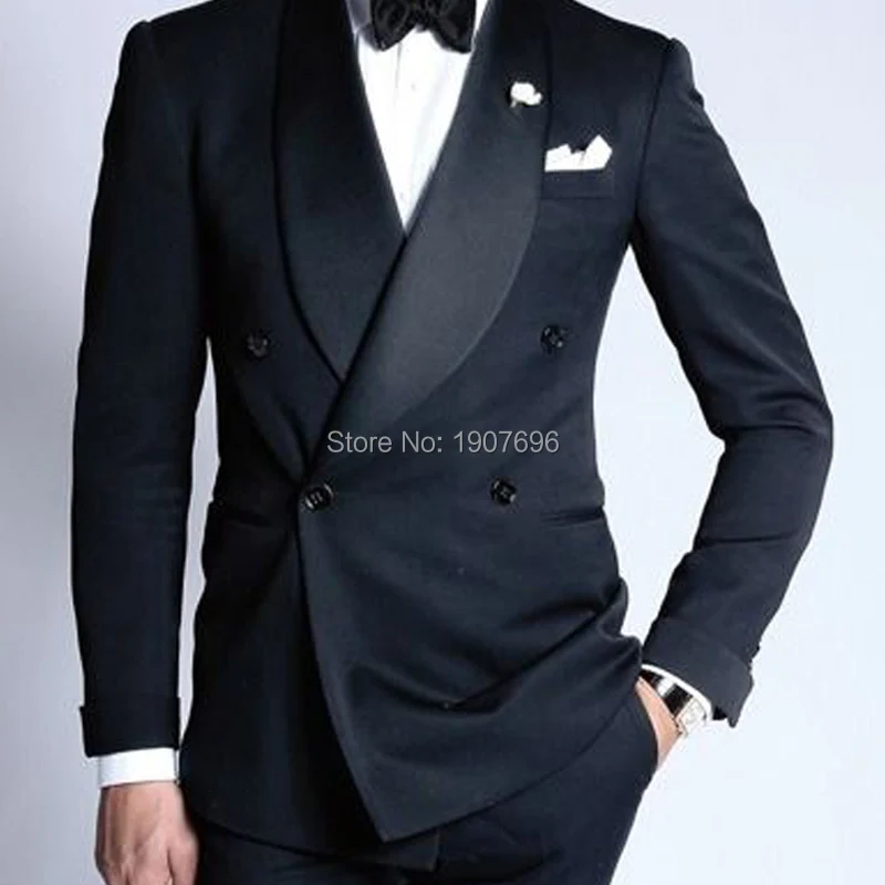 Double Breasted Wedding Groom Tuxedos for Navy Slim Fit Man Suits 2019 Shawl Lapel Two Piece Male Set Jacket with Pants 5xl New | Мужская