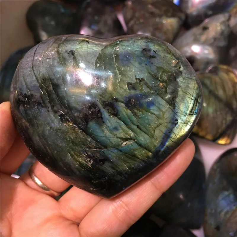 

Натуральный красочный лунный камень, 1 шт., камень Лабрадорита, сердце, рейки, исцеляющий фотоэлемент, подарок для украшения дома