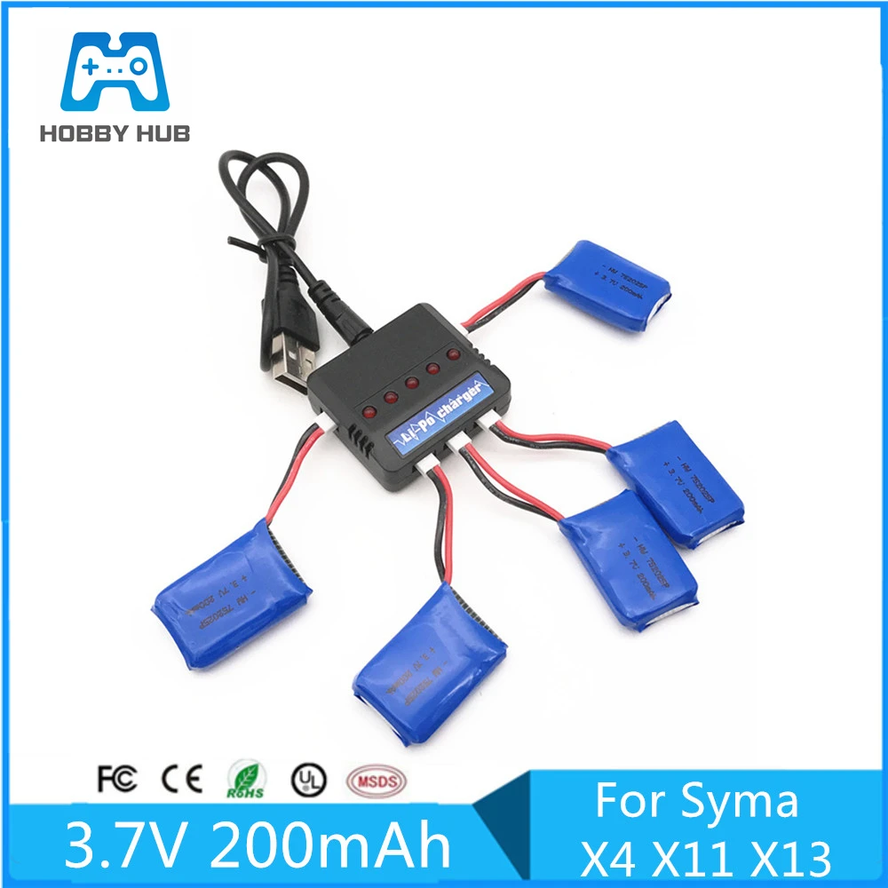 Для Syma X4 X11 X13 RC quadcopter 3 7 в 200 мАч литий полимерный аккумулятор 5 шт. + 1 зарядное
