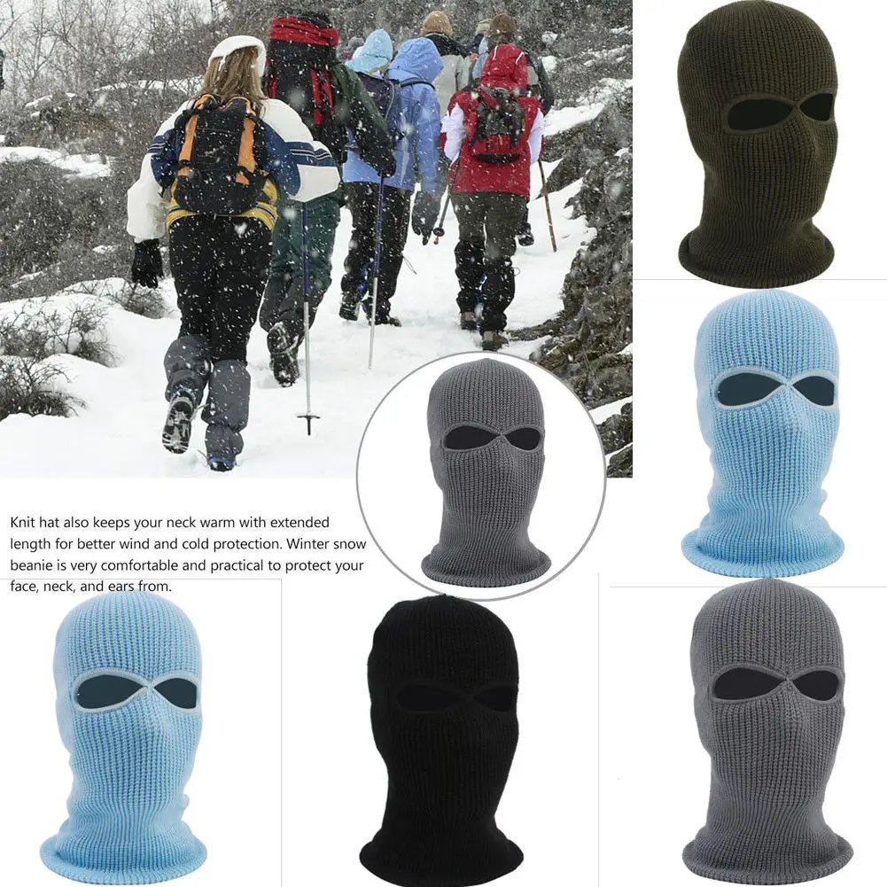 Лыжная маска с 2 отверстиями Балаклава черная вязаная шапка Защита лица зимняя