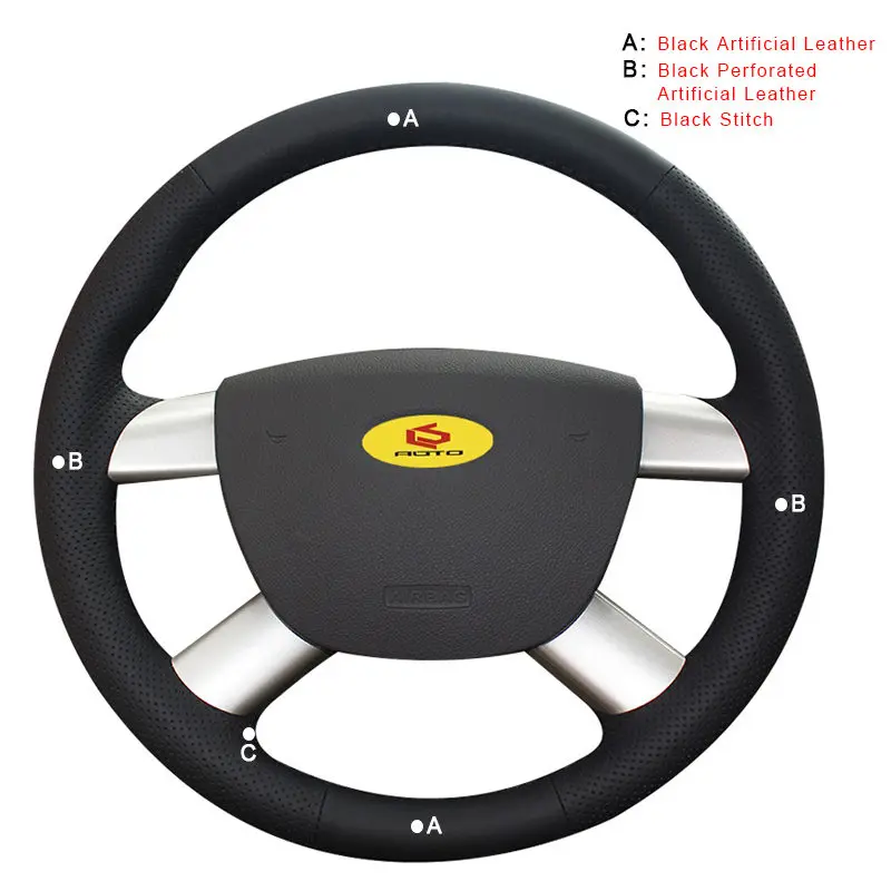 Artificial Leather Оплетка на рулевое колесо для Ford Focus 2 2005-2011 для Ford Kuga 2008-2011 C-MAX 2007-2010 автомобильные чехлы для руля кожа - Название цвета: Artificial Leather