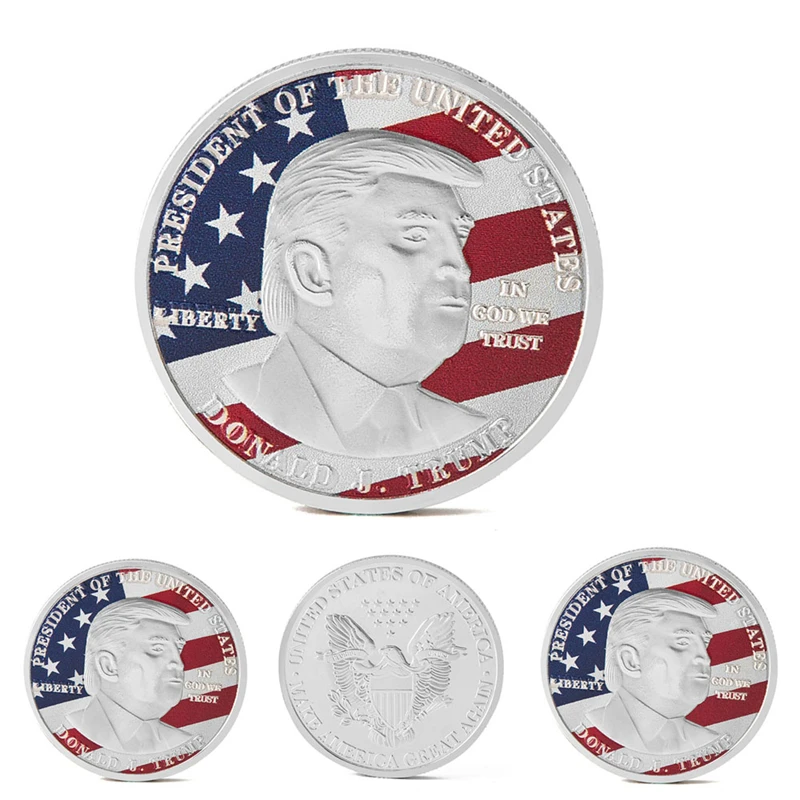 Цветная полоса Трамп памятная монета 40 мм флаг президент Дональд Трамп Первая памятная монета Коллекция Золотой домашний декор
