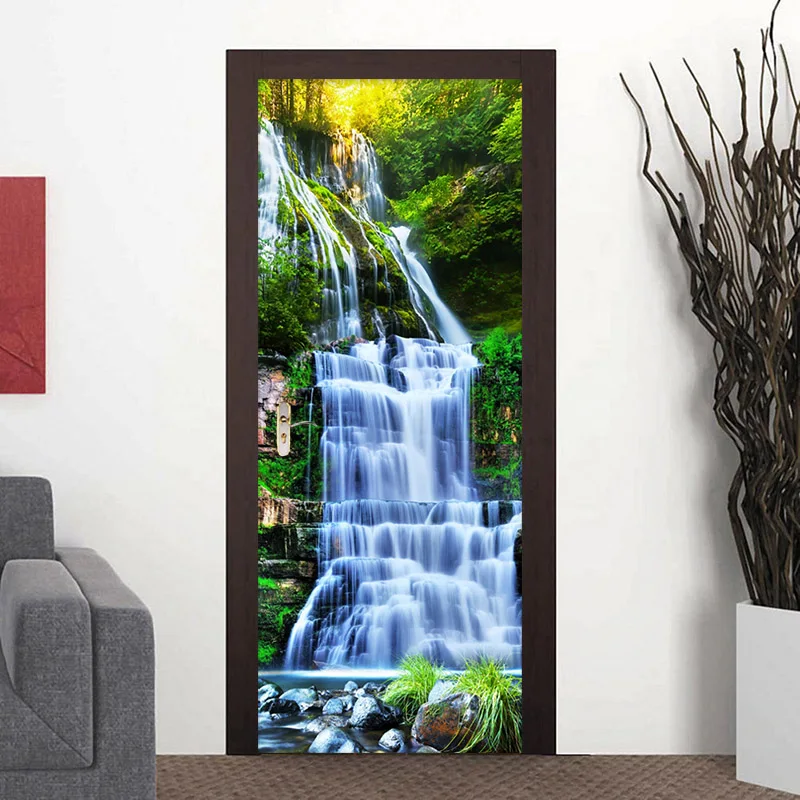 2 Pieces/Set Creative DIY 3D Wall Door Stickers Chinese Style Waterproof Landscape Wallpaper Living Room Study Home Door Decals