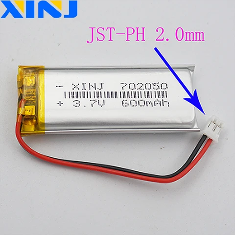 Xinj 3,7 V 600 mAh Li-Po полимерная Батарея 702050 2pin JST-PH 1,0/1,25/1,5/2,0/2,54 мм разъем для Камера gps музыкальный плеер навигации