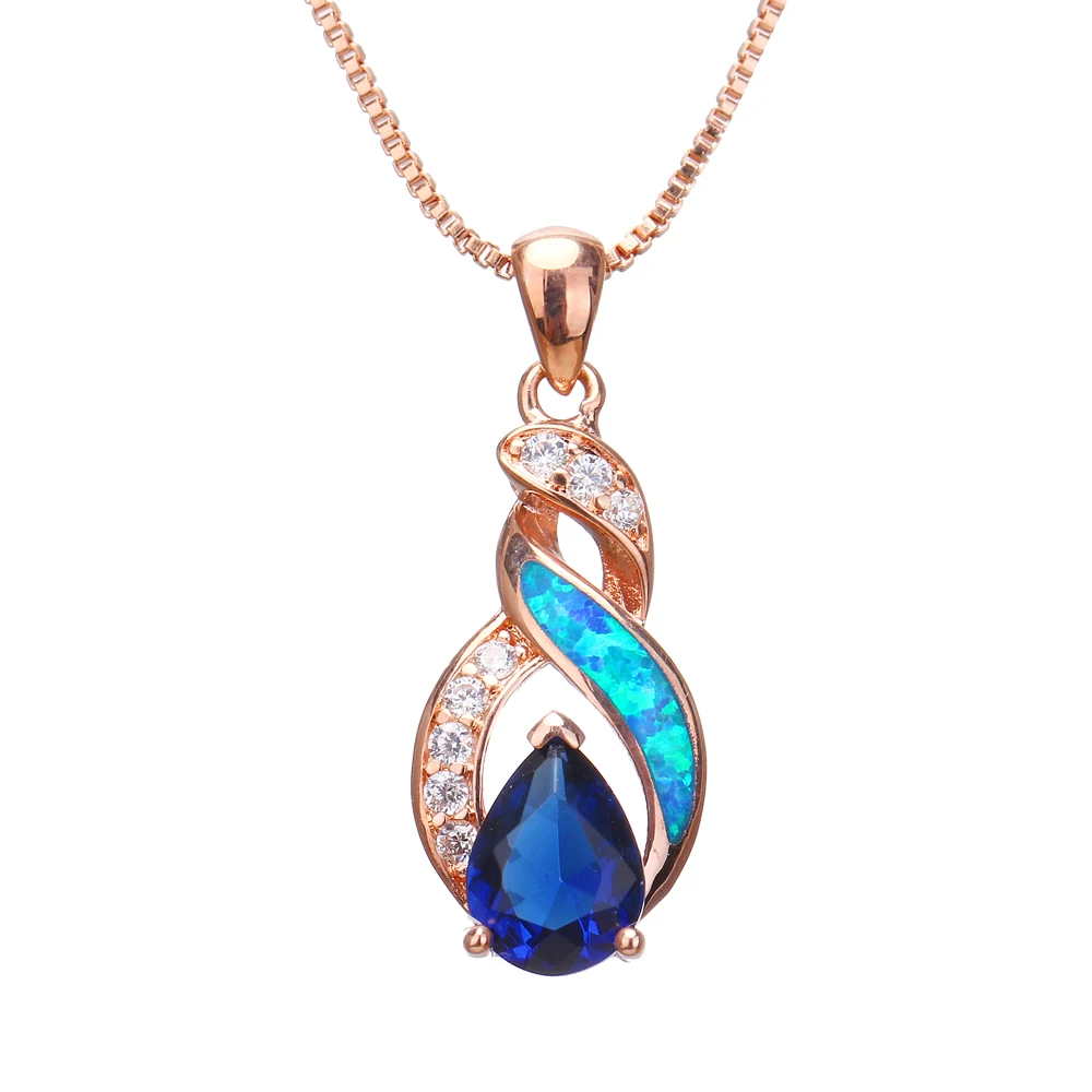 Hermosa австралийский синий опал BlueSapphire розовое золото подвеска ожерелье серьги