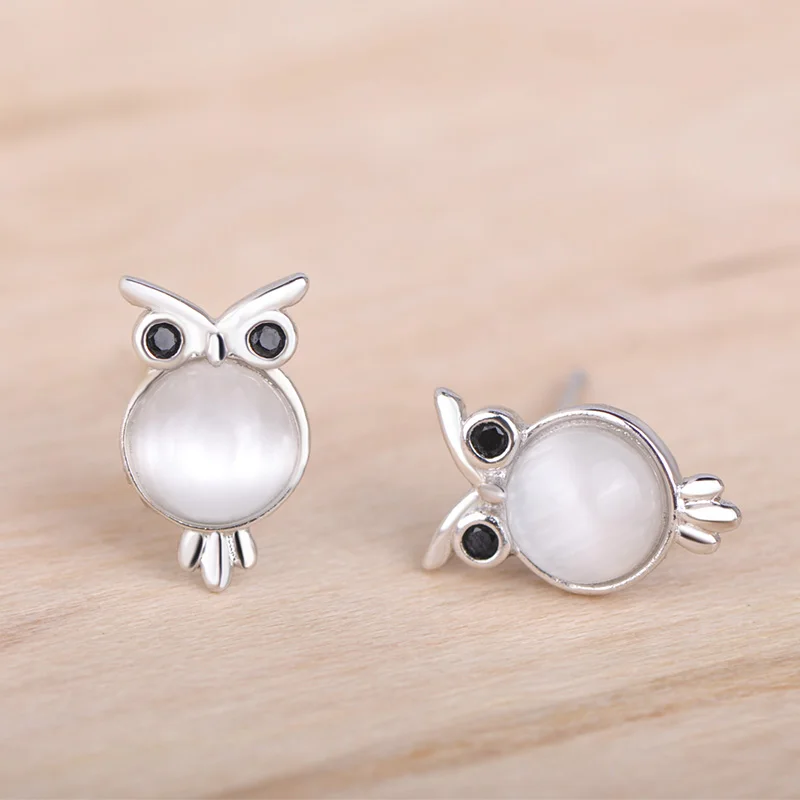 Funmor с рисунком в виде сов 925 пробы серебряные серьги гвоздики уха бижутерия опал