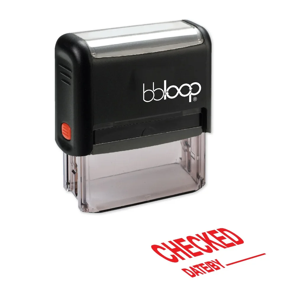 

BBloop "CHECKED" W/ Line For Date/By Self-Inking Stamp, Rectangular, Laser Engraved, RED