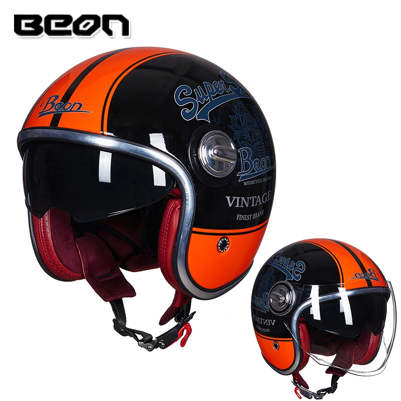 BEON B 108A мотоциклетный шлем винтажный 3/4 открытый ретро двойной объектив скутер