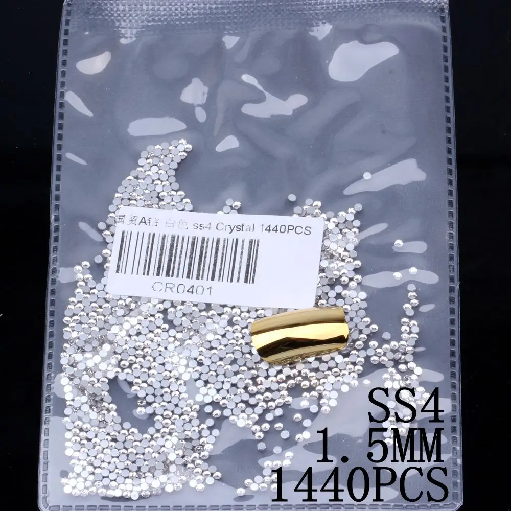 Crystal ss4 1440pcs Супер Блестящий SS3-SS30 хрустальные стразы AB с плоской задней частью Стразы для ногтей 3D не горячей фиксации украшения для ногтей DIY стеклянный маникюр - Цвет: Crystal ss4 1440pcs