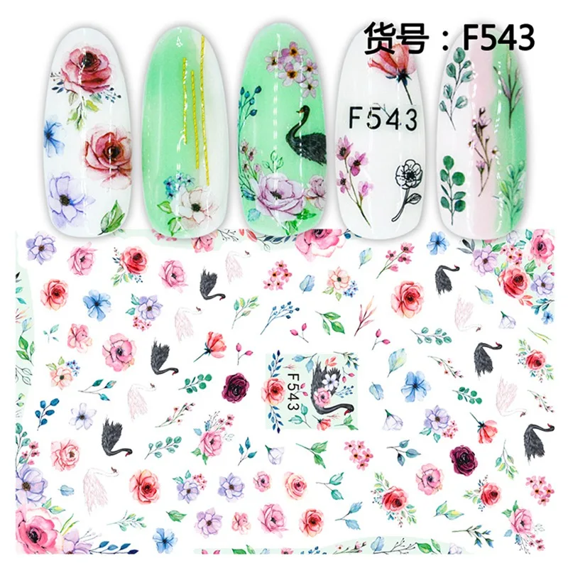 F543 Новое поступление, супер тонкие 3D наклейки для ногтей, клей для накладных ногтей, Переводные картинки, инструменты для маникюра, милые наклейки для ногтей в виде животных и цветов - Цвет: F543