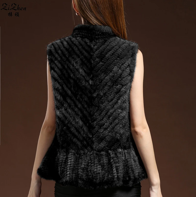 Женский натуральный вязаный жилет из меха норки осенне зимний настоящей женский