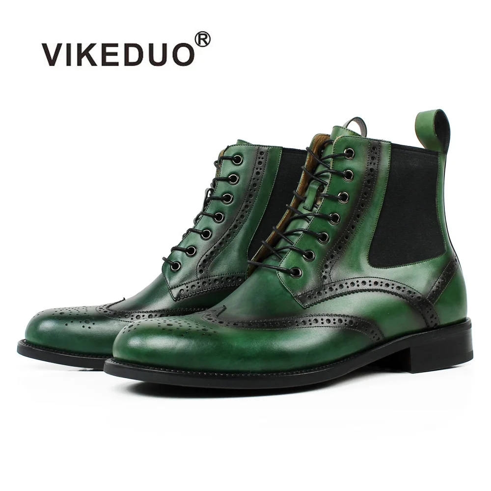 Ботильоны VIKEDUO мужские из натуральной кожи броги круглый носок патина на