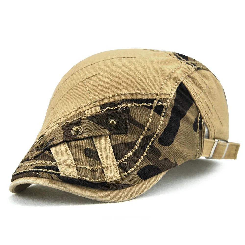 beige TOHUIYAN камуфляж пэчворк Newsboy шапки Мужские Duckbill берет с козырьком шляпа Винтаж Хлопок Boina Chapeau Бейкер кепки для езды мужские плоские шапки - Цвет: beige