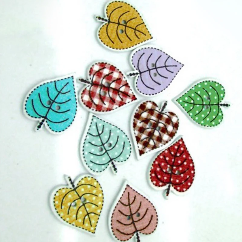 

(100pcs/lot) 25mm mix color Wood Veneer Leaf Printing wooden buttons collection
