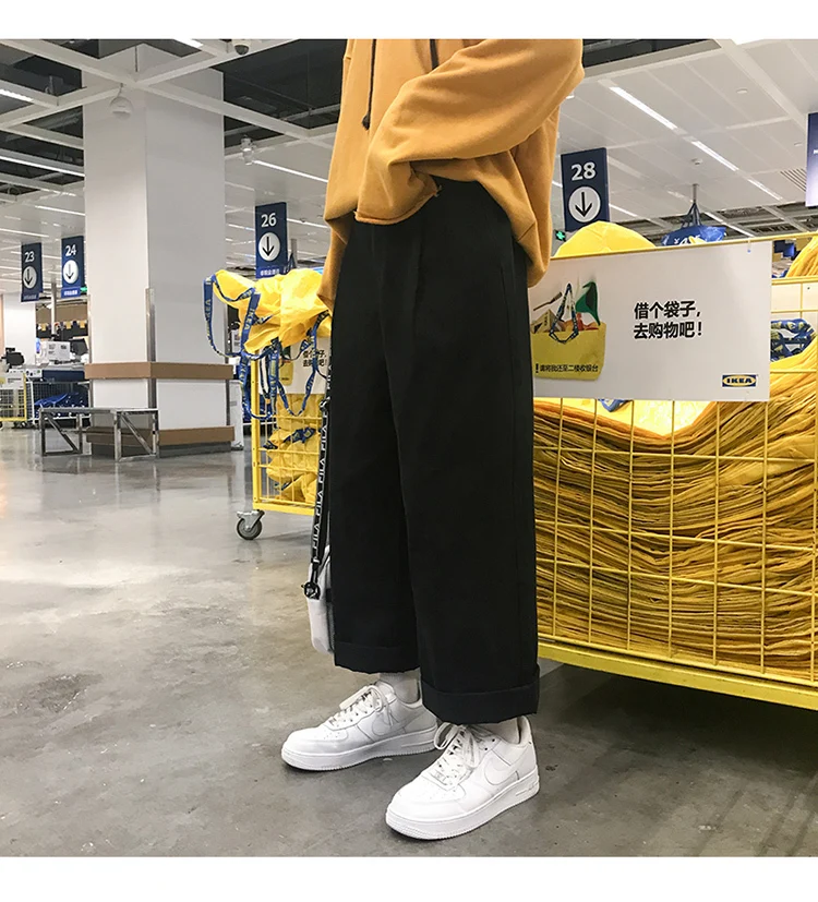 Корейский стиль мужские высокие уличные модные восстановленные Брендовые широкие повседневные штаны свободные зеленые/хаки/черные брюки размер M-2XL