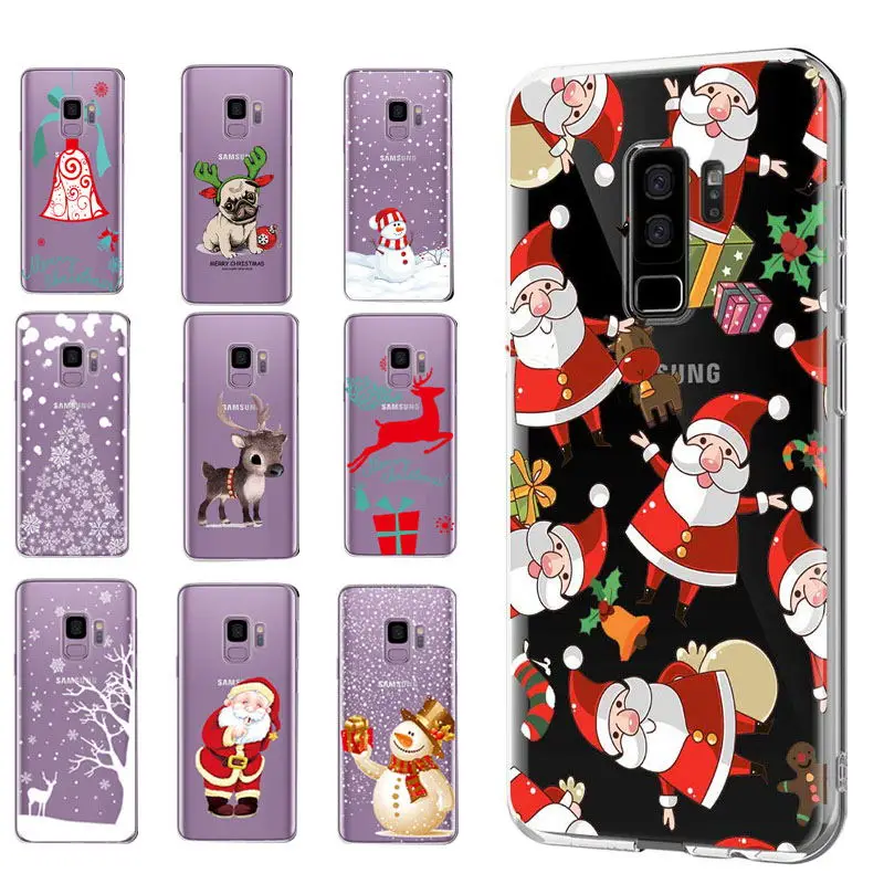 Santa Reindeer Christmas Patterned Clear Slim Soft Case Cover For Samsung S9 S8 S7 Edge Note 9 8 Plus TPU Phone Coque |