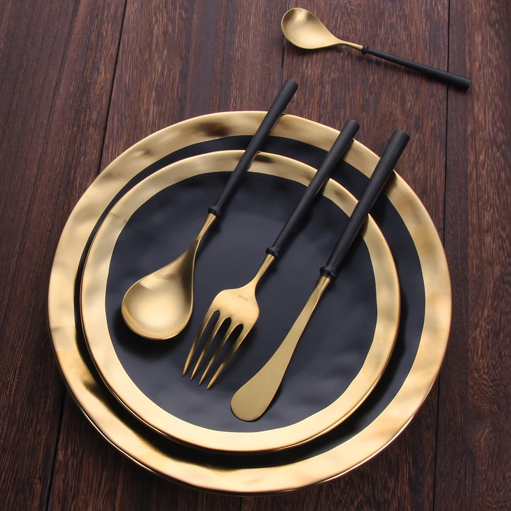 Горячая Распродажа 4 штуки перламутровые столовые приборы черного и золотого