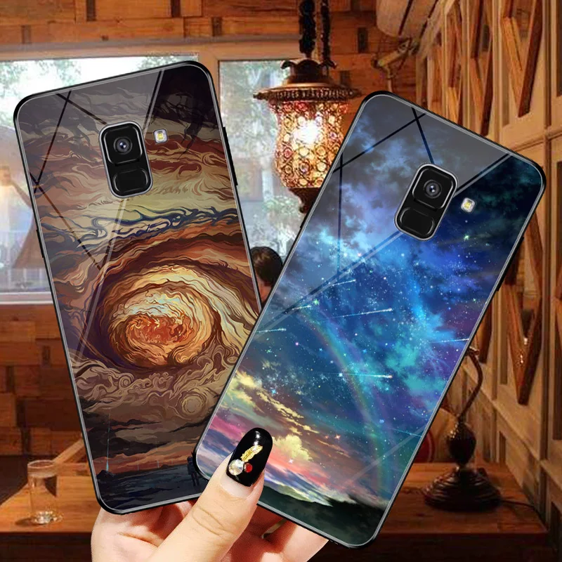 Звездное небо Футляр для телефона 5,6 дюйма для samsung Galaxy A5 A8 закаленное стекло чехол для samsung Galaxy A8 Plus 6,0"