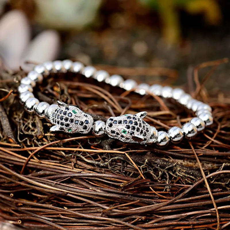 Мужские браслеты-шармы OIQUEI с микро-закрепкой из фианита двойной головой леопарда