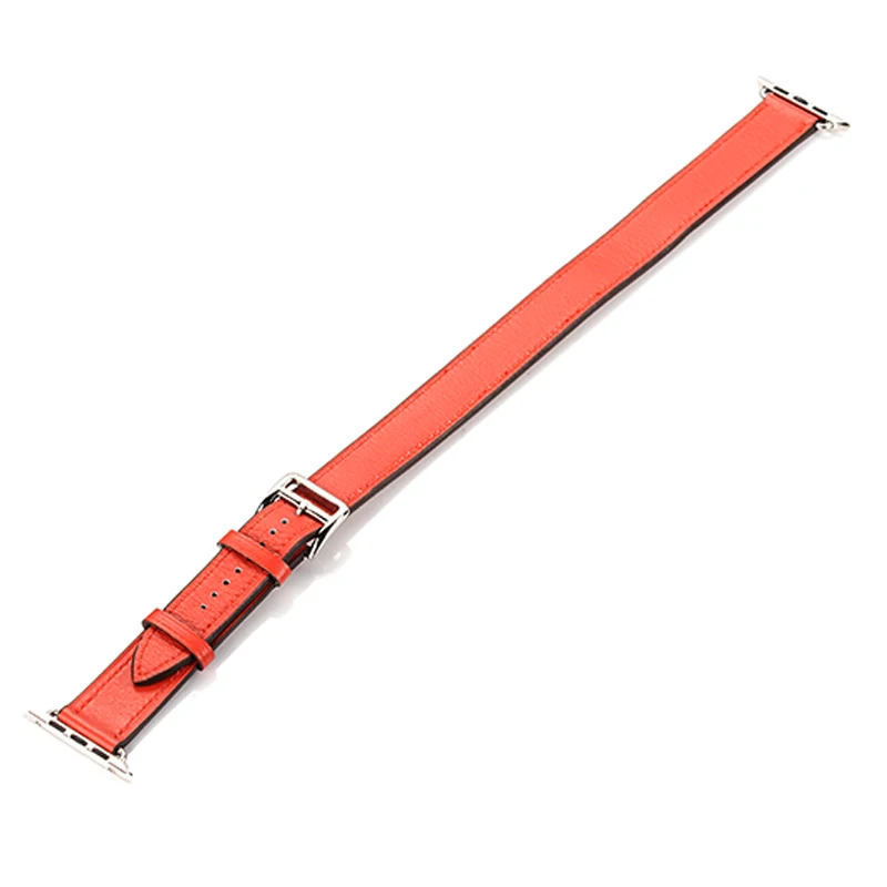 orange red Ремешок из натуральной кожи для apple watch 4 band iwatch series 5 4 3 2 correa apple watch 42 мм 38 мм 44 мм 40 мм двойной тур ремешок для часов - Цвет ремешка: orange red