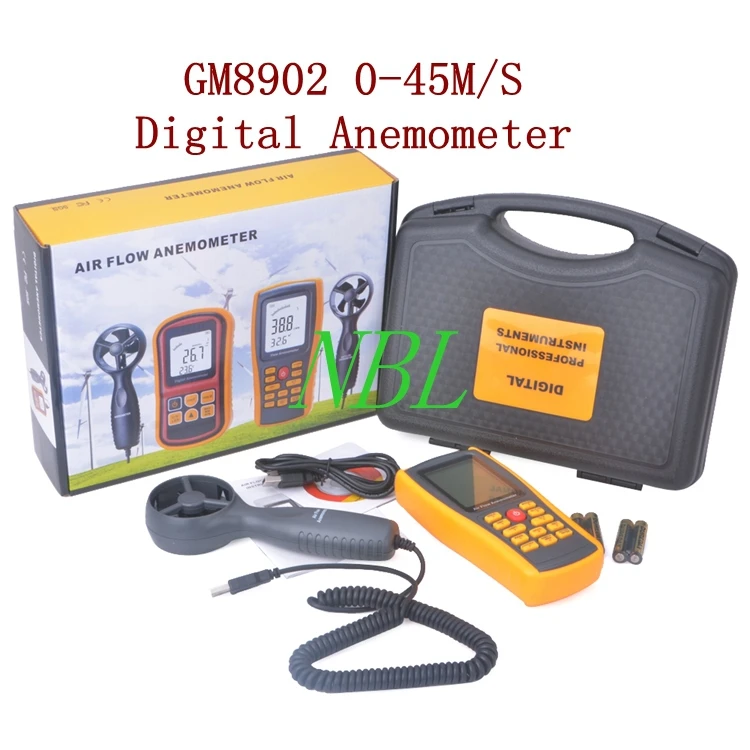 Цифровой анемометр GM8902 измеритель скорости ветра температуры и влажности с USB