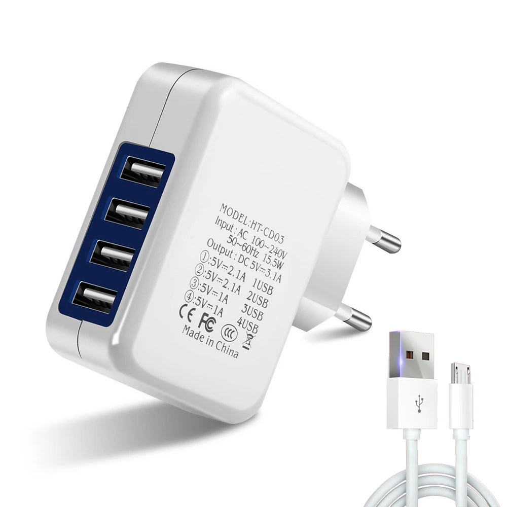 Зарядное устройство с 4 портами USB 5 В 3 1 А Кабель адаптер для быстрой зарядки