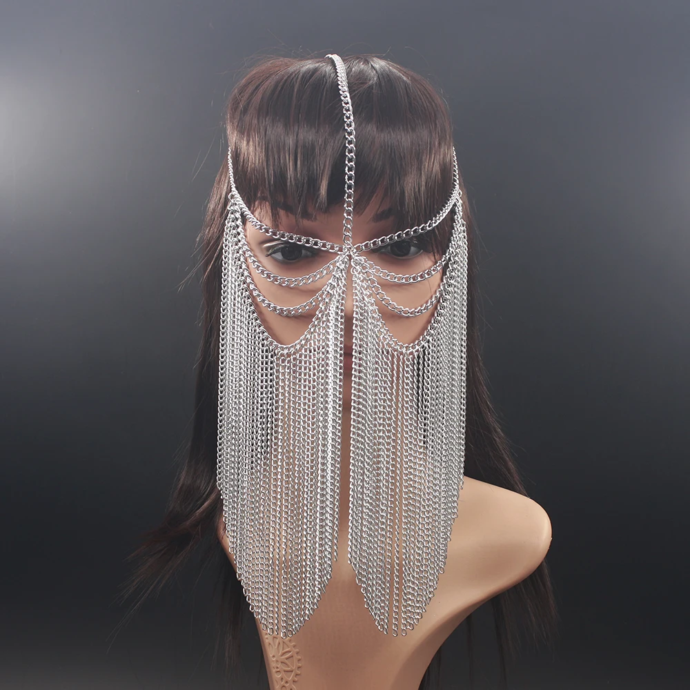 

Punk Style Gold Color Head Chain Jewelry Alloy Headwear Multi-layer Tassel Head Chain Halloween Masquerade Headwear Jewelry